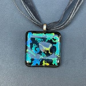 Artisan art glass pendant on ribbon chain southwestern